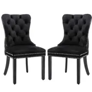 Bravo Set of 2 Velvet French Provincial Dining Chairs -Black
