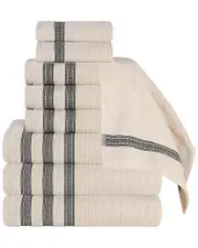 Superior Brea Zero Twist Cotton Ribbed Geometric Border Plush 9pc Towel Set