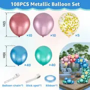 108Pcs Metallic Color Balloon Garland Arch Kit Reusable Metallic Blue weqGj