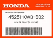 Honda Genuine Disk, Fr. Brake (Sunstar) - 45251-Kwb-602