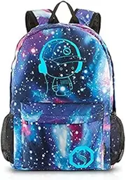 [KUYOU] School Backpack Cool Unisex Canvas Anime Luminous Backpack with USB Cable & Lock & Pencil Bag (Blue)