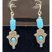 Hamsa & Turquoise Glass Bead Earrings by Neanie-Bot