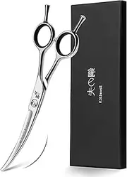 DRGSKL 6" Hair Cutting Scissors Professional Curved Grooming Scissors for Small Dogs Cat & Hairstyle Barber Haircut Shears Japanese Stainless Steel Silent Adjustable Tension Removable Soft Ring