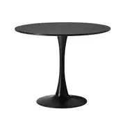 Oikiture 90cm Dining Table Kitchen Swivel Marble Tulip Round Metal Leg Black
