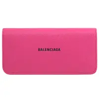 在飛比找Yahoo奇摩購物中心優惠-BALENCIAGA 經典字樣LOGO素色牛皮翻蓋釦式長夾(