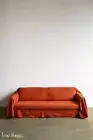 Burnt orange linen sofa slipcover / Couch throw/ Softened linen drop couch cover