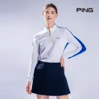在飛比找momo購物網優惠-【PING】女款星型剪接立領長袖POLO衫-藍(日本素材/G