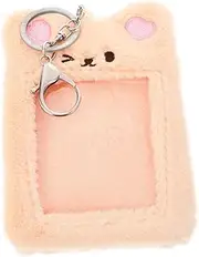 NUOBESTY Cartoon Plush Card Case Front Pocket Wallet Holder Keychain Clip for Student Graduation Birthday Photo Holder for Travel