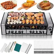 Electric BBQ Grill, Nonstick Electric Indoor Grill Machine with 10 Skewers of Baking Forks & Tin Paper, Electric Smokeless BBQ Grill for Cheese Dishes Cooking Party