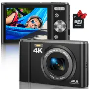 4K 48MP Digital Compact Pocket Camera with 16X Zoom 32GB SD Card, Point and S...