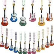 yisncka 36 Pcs Guitar Bead Necklaces Mardi Gras Bead Necklace Multi Colors 80s Party Throw Beads Parade Guitar for 80s Rock Disco Music Theme Party Supplies, Plastic, No Gemstone