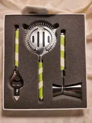 Toss Designs Lime-Green Set Toss At Home Cocktail Strainer Can Opener Jigger