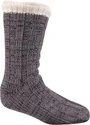 [Pierre Roche] Mens Chunky Knit Fully Fleece Lined Slipper/Lounge Socks with Gripper Soles