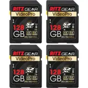 Ritz Gear 128GB High-Speed SDXC UHS-II SD Card, C10, U3, V90, HD & 8K - 4 Pack
