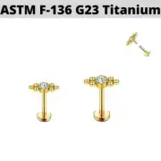 16G 5/16" Gold Titanium Internally Threaded CZ 6 Beads Clusters Ear Labret Ring