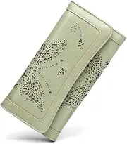 [ANFUMAN] Womens Wallets RFID Blocking Leather Clutch Long Trifold Wallet for Women Card Holder Phone Organizer Ladies Travel Purses, Green, Small