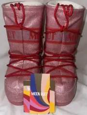 MOON BOOT ICON JUNIOR GLITTER BOOTS PINK Size 10J / 12.5J