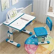 Kids Desk and Chair Set, Height Adjustable Toddler Study Desk Ergonomic Students Writing Desk with Storage Drawer LED Light Metal Hook and Tilt Desktop (Age 3-18 Years),Blue