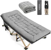 Portable Camping Cot, 600LBS Max Load, Extra Wide with Thick Mattress, Folding C