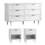 Oikiture 6 Chest of Drawers and 2 Bedside Tables Dressers Bedroom Set White