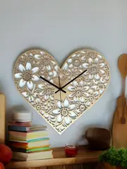 Heart Shape Gold and White Wall Clock - Black Hands - Silent Movement