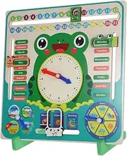 BESPORTBLE Wooden Calendar Clock for Boys and Girls Frog-Shaped Teaching Aid Cognitive Learning Toy Calendar Cognition Math Toys Kindergarten Learning Games