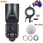 Godox V100N TTL Round Head Camera Flash for Nikon + ML-CD15 Diffuser S2 Bracket