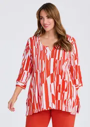 [TS] Taking Shape Polly Pintuck Natural Top Size 16 in Print, Viscose - Plus Size Women's Tops & T Shirts Print