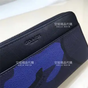 空姐精品代購 COACH 57802 熱賣新款 男士錢包 藍色迷彩皮 卡包 手拿包 長夾 皮夾 手抓包 附購證 下標送禮