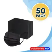 50 Disposable 3 Ply Breathable Earloop Face Masks - Black