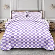 Plaid Checkerboard Grid Violet Purple Quilt Comforter Set Twin Size, Checkered Geometric Lavender Check Pattern Soft Bedding Sets Comforter with 1 Pillowcase for Kids and Adults Bedroom Bed Decor