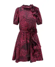 Pinko Puff-Sleeved Cheetah Printed Dress IT44 Red
