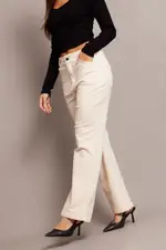 White Wide Leg Pants High Rise Corduroy - Size 14, Women's Wide Leg Pants