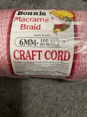 Pink 6mm Bonnie Braid Braided Macrame Craft Cord 100 Yards New Old Stock Vintage