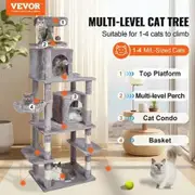 Cat Tree 174 cm Cat Tower with Cat Condos Sisal Scratching Post Light Grey