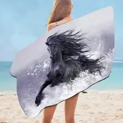 Winter Thunder Snow Running Wild Black Horse Microfiber Beach Towel
