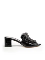 Black Croc Embossed Patent Embellished Mules