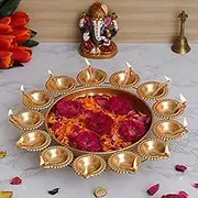 Diya Shape Flower Decorative Urli Bowl for Home Handcrafted Bowl for Floating Flowers and Tea Light Candles Home,Office and Table Decor| Diwali Decoration Items for Home (14 Inches)