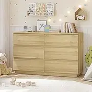 Merryluk 6 Oak Drawer Chest of Drawers Tallboy,Wood Storage Dresser Cabinet for Bedroom,Living Room,Entryway,Modern Organizer Furniture with Spacious Drawers and Lowboy Design