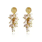 Culturesse Bellarose Pearls 24K Pure Gold Plating Drop Earrings For Pierced Ears