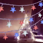 Red White Blue Star String Lights Plug in, Extendable 100 LED Fairy String