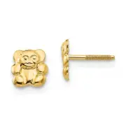 14K Yellow Gold Small Teddy Bear Stud Earrings Screw Back Madi K Child's Jewelry