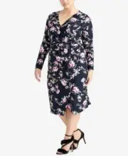 $129 NWT Rachel Roy Women's Navy Trendy Plus Floral Midi Dress 2X tjn30A