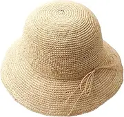 [DJH] Womens Sun Hat, Ponytail Bowknot Floppy UV Protection Wide Brim Sun Caps Round Flat Top Straw Beach Hat Summer Hats for Straw Beach Sunhat Summer Holiday Accessroies Packable,Beige,B
