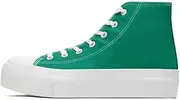 [xinran & shengli] Women's Fashion Platform Trainers Ladies High Top Canvas Shoes Classic Platform Lace Up Sneakers Pumps Plimsolls Outdoor Sport Tennis Running Walking Shoes Breathable, Green, 4.5 US