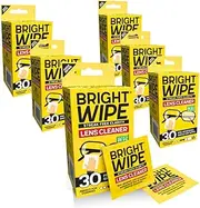 BRIGHTWIPE Lens Wipes & Glasses Cleaner - 180 Individually Wrapped Pre-Moistened Single Use Wipes | Streak-Free Screen Cleaning for Camera Lens, Laptop, PC Computer Monitor & Phone (6 pack of 30)