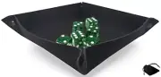 (6) 16mm Glitter Transparent Green Dice w/Pouch + Rolling Tray Black Felt Mat