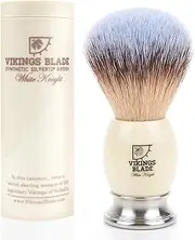 VIKINGS BLADE Luxury Shaving Brush for Men by, Ultra Heavy Acrylic & 316L Steel Handle, Super Strong Knot Backbone, Minimal Shedding, Fast Lather, Extremely Smooth & Plush on Skin (White Knight)