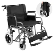 Foldable Steel Transport Wheelchair - 24" Seat, 300lbs Capacity, All-Terrain