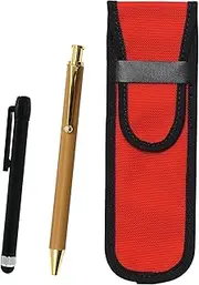 2 Pack Cloth Pen Case Red Metal Touch Stick Black Bamboo Ballpoint Pen Set NK02R-ALB-FB300CB-2